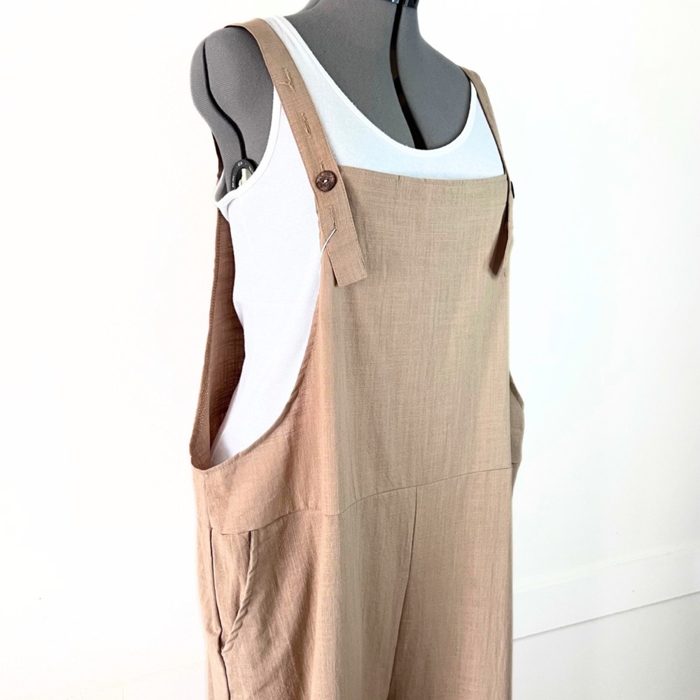 Linen Blend Jumper Loose Fit Wide Leg Bib Overalls Casual Jumpsuit